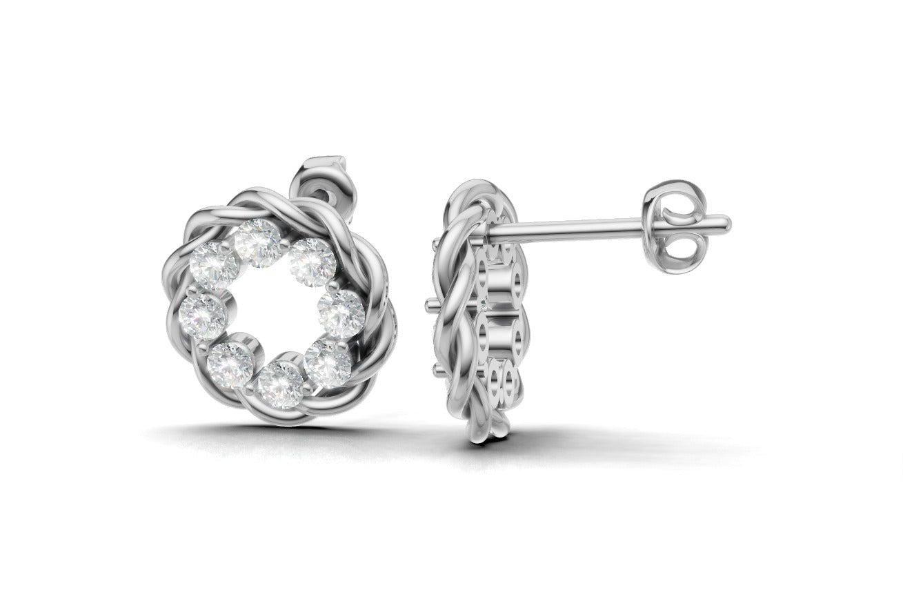 14k Gold Earrings Rope with 16 Diamonds, "STT: Prong", Push Back