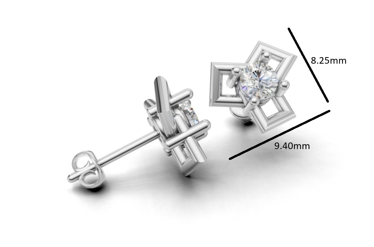 14k Gold Earrings with 2 Diamonds, "STT: 4-Prong", Push Back
