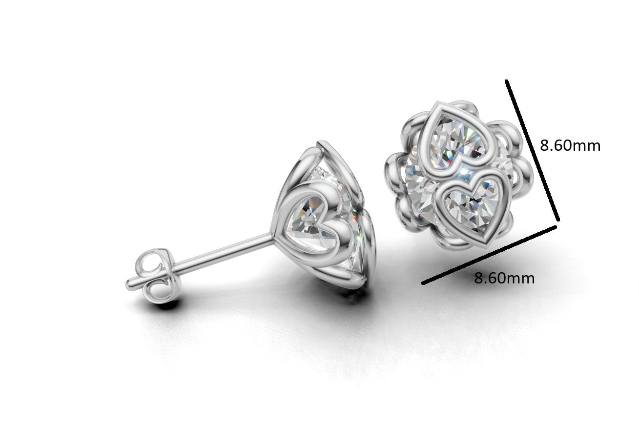 14k Gold Earrings Heart with 2 Diamonds, "STT: Hearts", Push Back