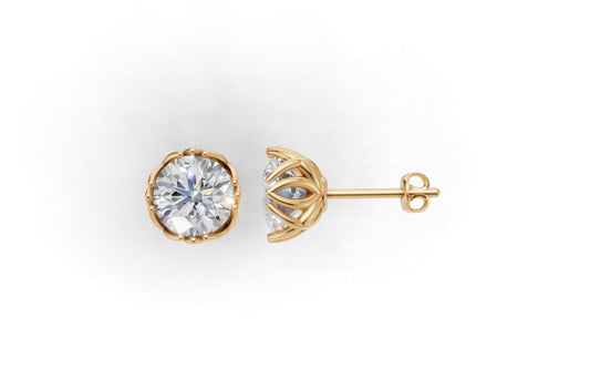 14K Gold Earrings Solitaire with 2 Diamonds, "STT: Prong", Push Back