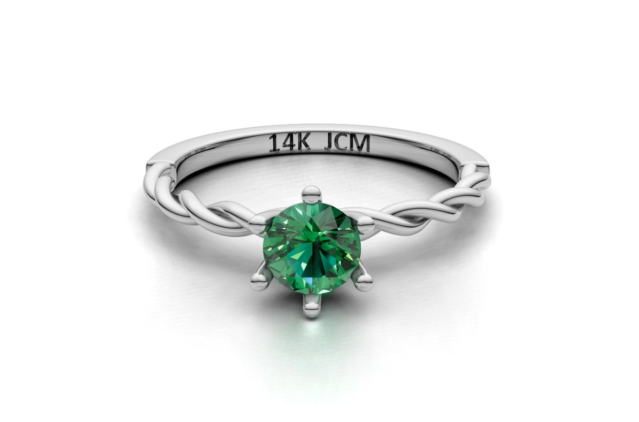 14K Gold Ring Solitaire with 1 Emerald, STT: 6-Prong