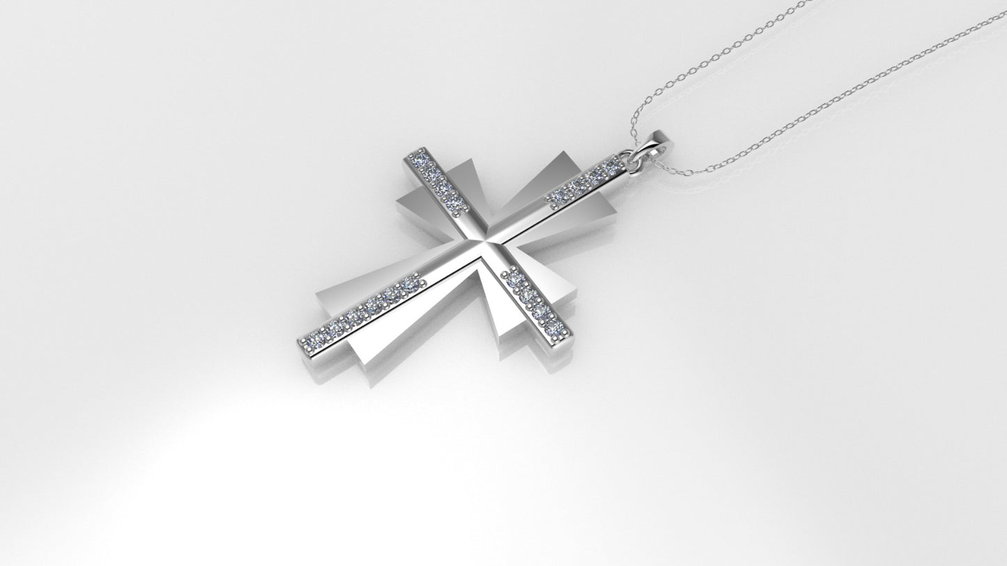 14K Pendant with 18 Diamond VS1, "Cross Double with Prongs", Only Pendant