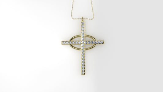 14K Pendant with 29 Diamond 1.2mm VS1 each, Only Pendant, "Cross and oval with Prongs"