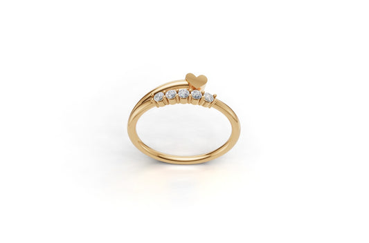 14K Gold Ring Heart with 5 Diamond, STT: Prong