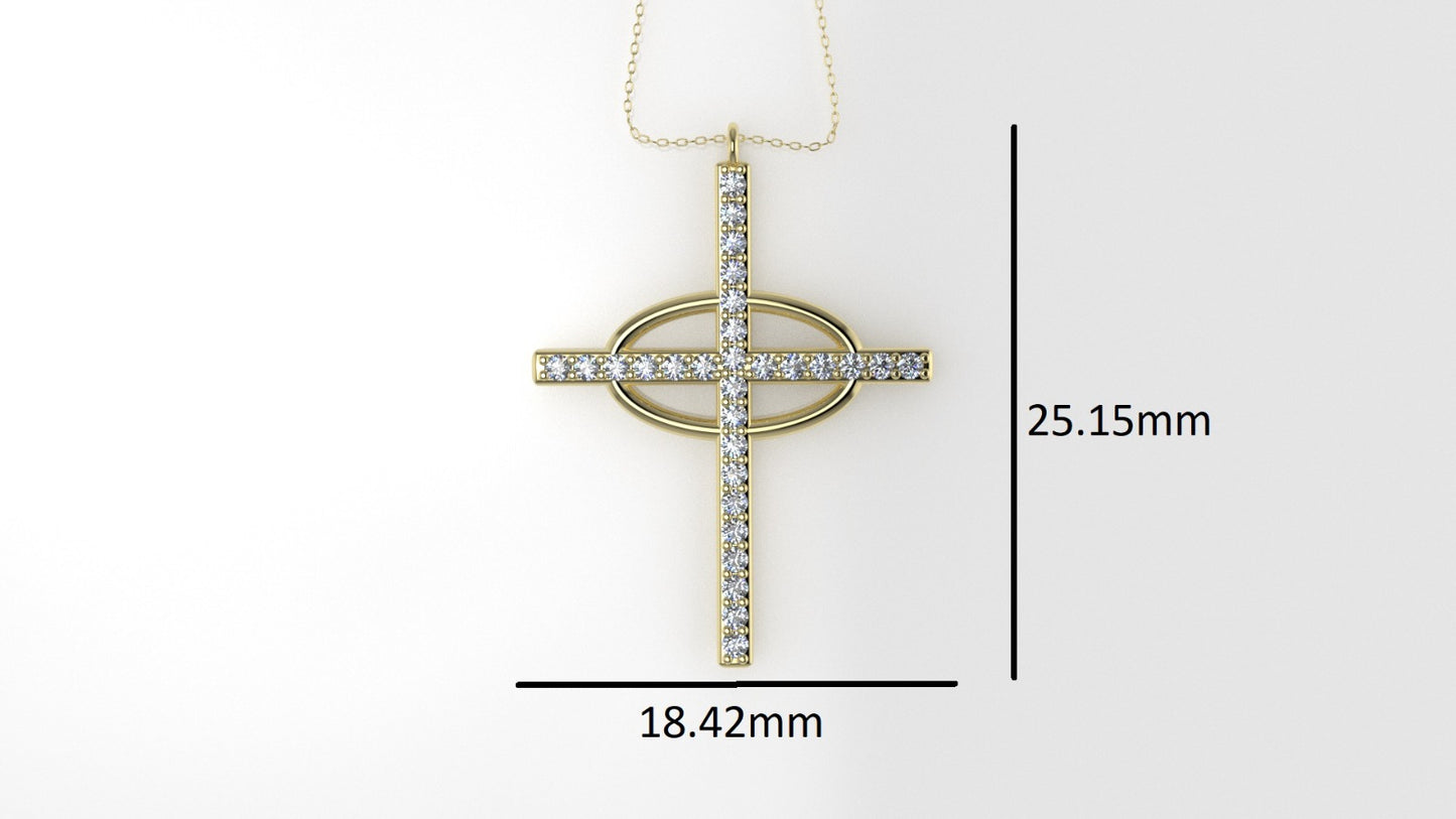 14K Pendant with 29 Diamond 1.2mm VS1 each, Only Pendant, "Cross and oval with Prongs"