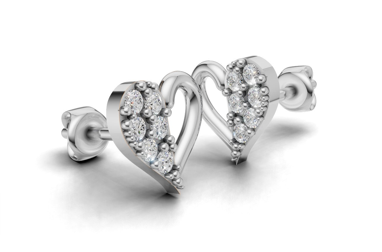 14k Gold Earrings Hearts with 12 Diamonds, "STT: Prong", Push Back