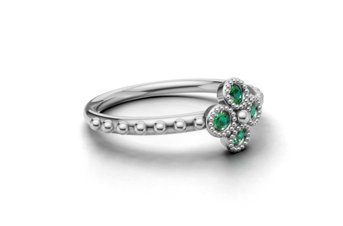14K Gold Ring with 4 Emeralds, STT: Bezel, Filigree