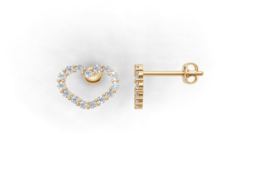 14K Earrings Hearts with 30 Diamonds, "STT: Prong", Push Back