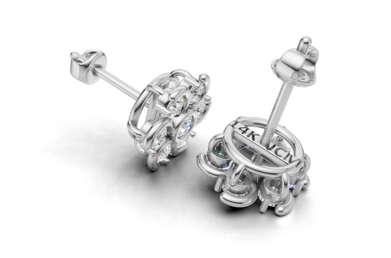 14k Gold Earrings with 14 Diamonds, "STT: 1-Prong and Bezel", Push Back