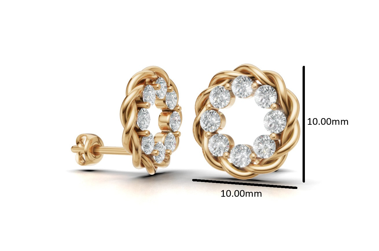 14k Gold Earrings Rope with 16 Diamonds, "STT: Prong", Push Back