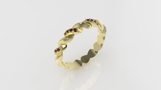 14K gold Ring with 16 RUBY 1mm each, "half rope" "stt prong"