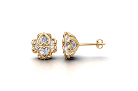 14k Gold Earrings Heart with 2 Diamonds, "STT: Hearts", Push Back