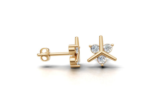 14K Gold Earrings with 6 Diamonds, "STT: 1-Prong and Bezel", Push Back