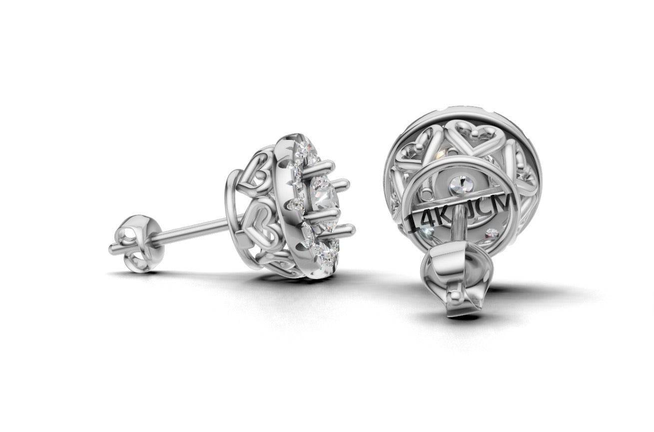14k Gold Earrings Circle with 24 Diamonds, "STT: 4-Prong", Push Back, Cut Split