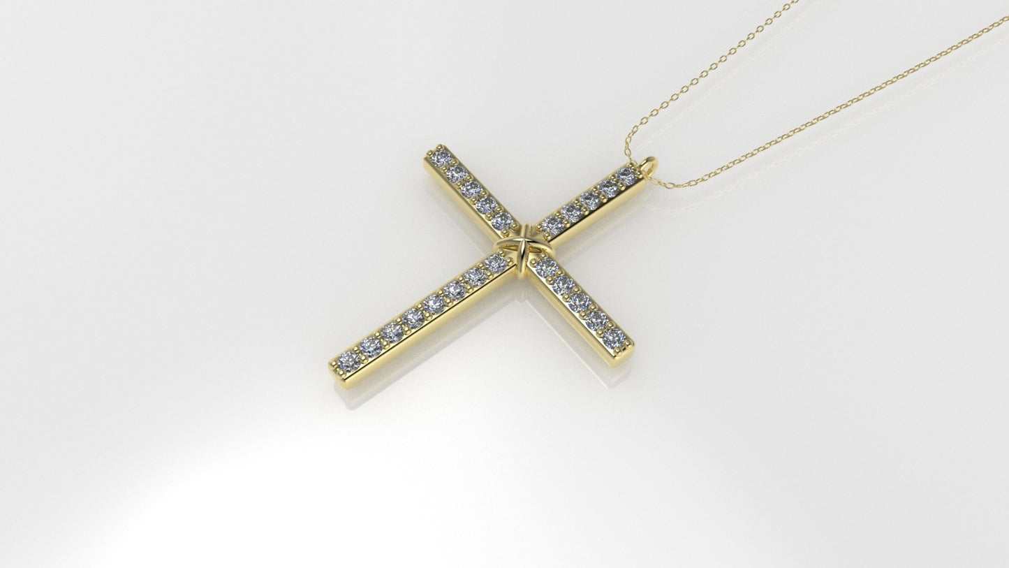 Yellow Gold Pendant with 23 Diamond 1.2mm VS1 each, Cross, Only Pendant