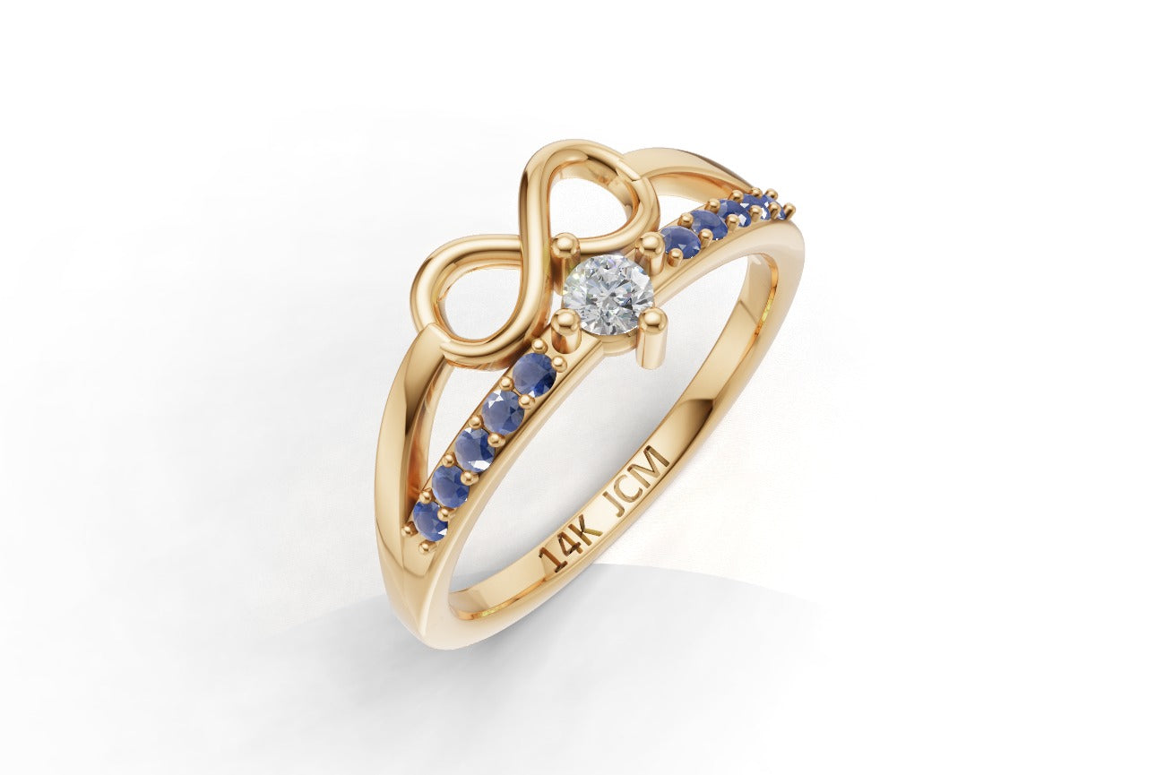 14K Gold Ring Infinity with 11 Stones, STT: Prong