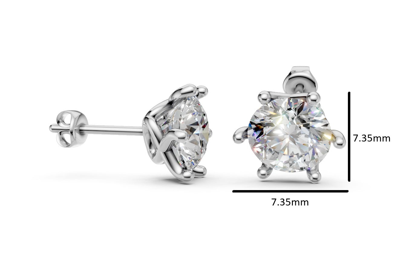 14k Gold Earrings Solitaire with 2 Diamonds, "STT: 6-Prong", Push Back