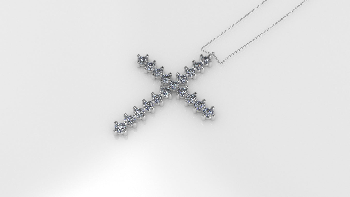 Gold Pendant with 19 Diamond VS1, Cross Style, Only Pendant, "4 Prongs"