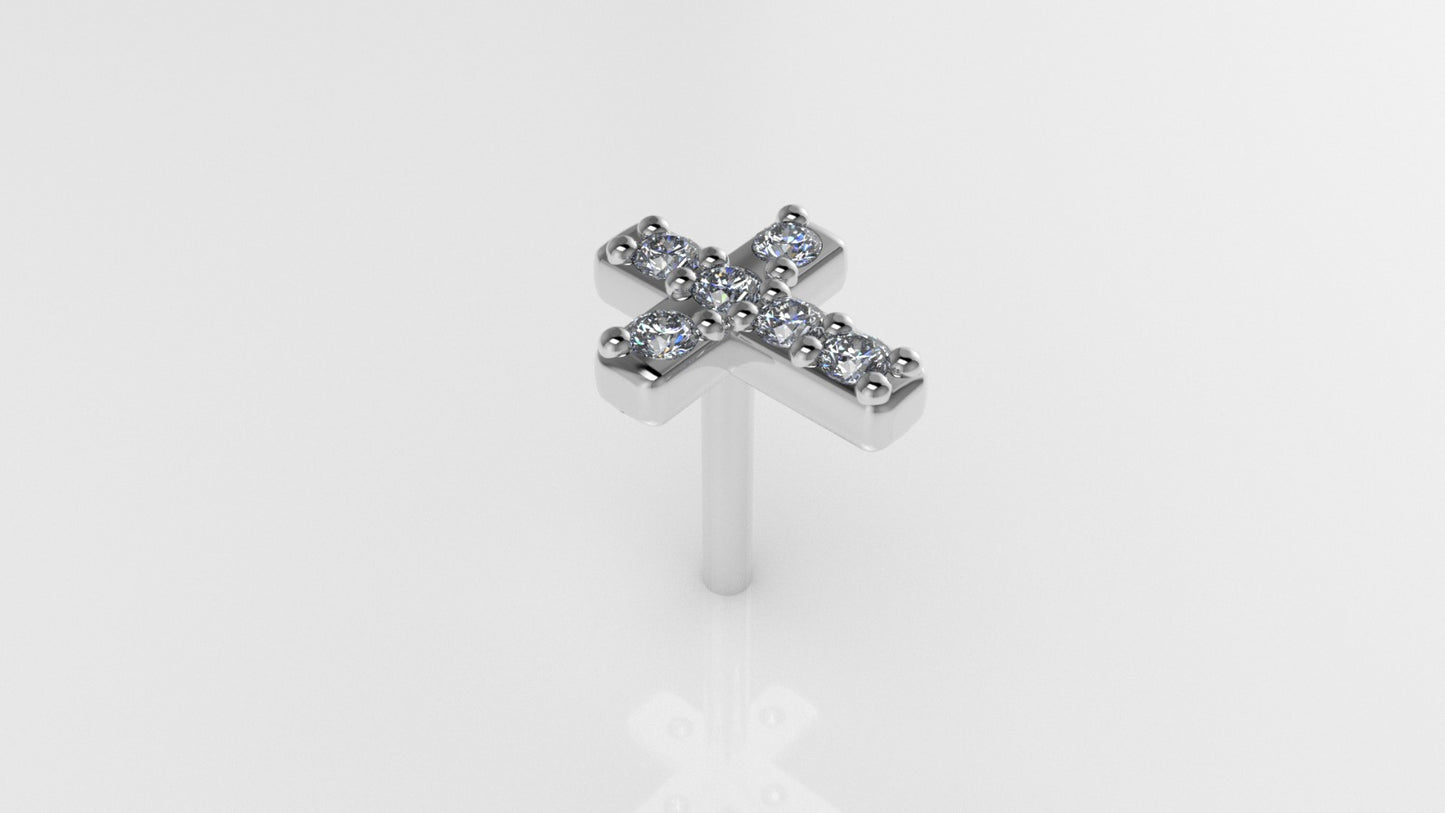 14K Ear Piercing with 6 Diamonds, cross style