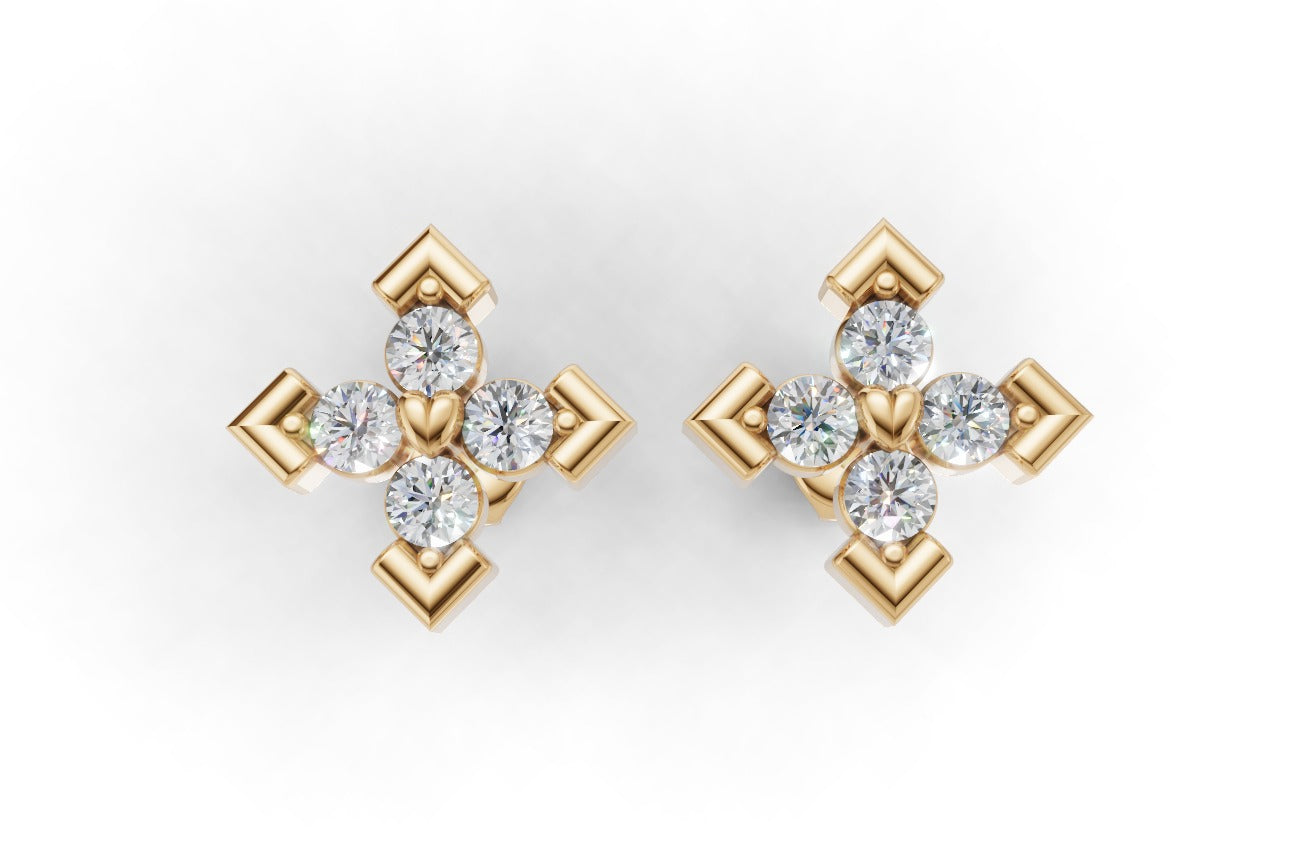 14k Earrings with 8 Diamonds, "STT: 5-Prong", Push Back