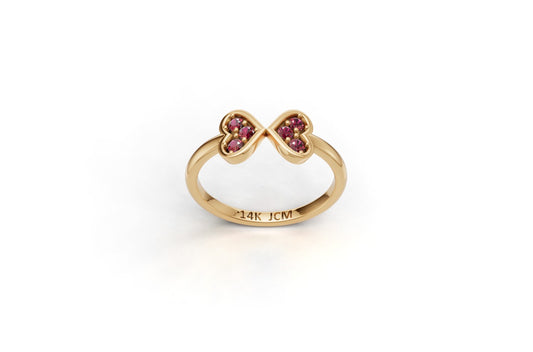 14K Gold Ring Hearts with 6 Ruby, STT: Prong