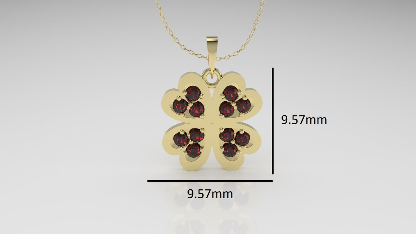 Gold Pendant with 12 RUBY 1.3 mm each, Only Pendant, " four Hearts with 2 Prongs"