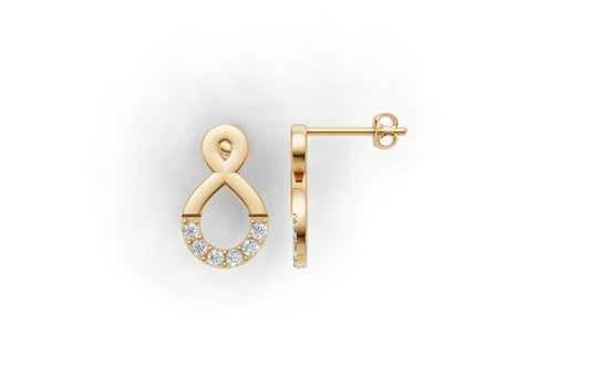 14K Gold Earring with 12 Diamonds, "STT: Prong", Push Back