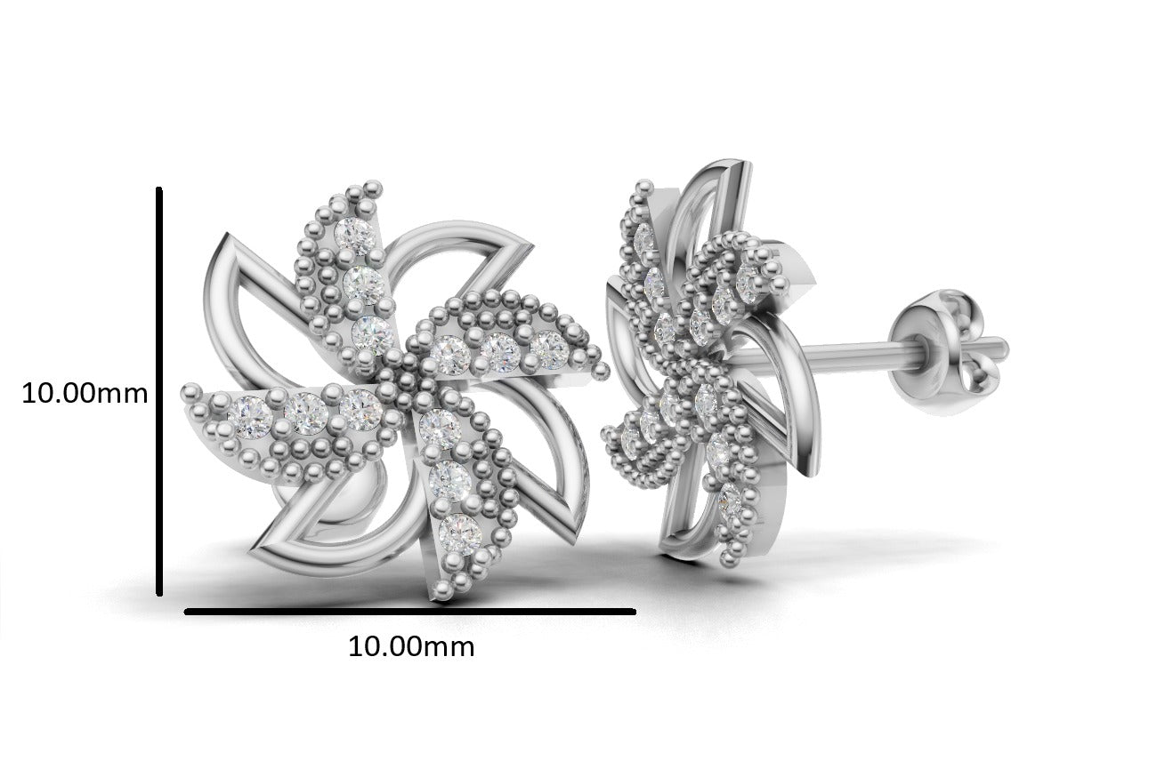 14K Gold Earrings Star with 24 Diamonds, "STT: "Prong", Push Back, Filigree