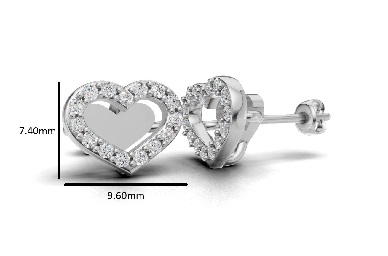 14k Gold Earrings Hearts with 30 Diamonds, "STT: Prong", Push Back