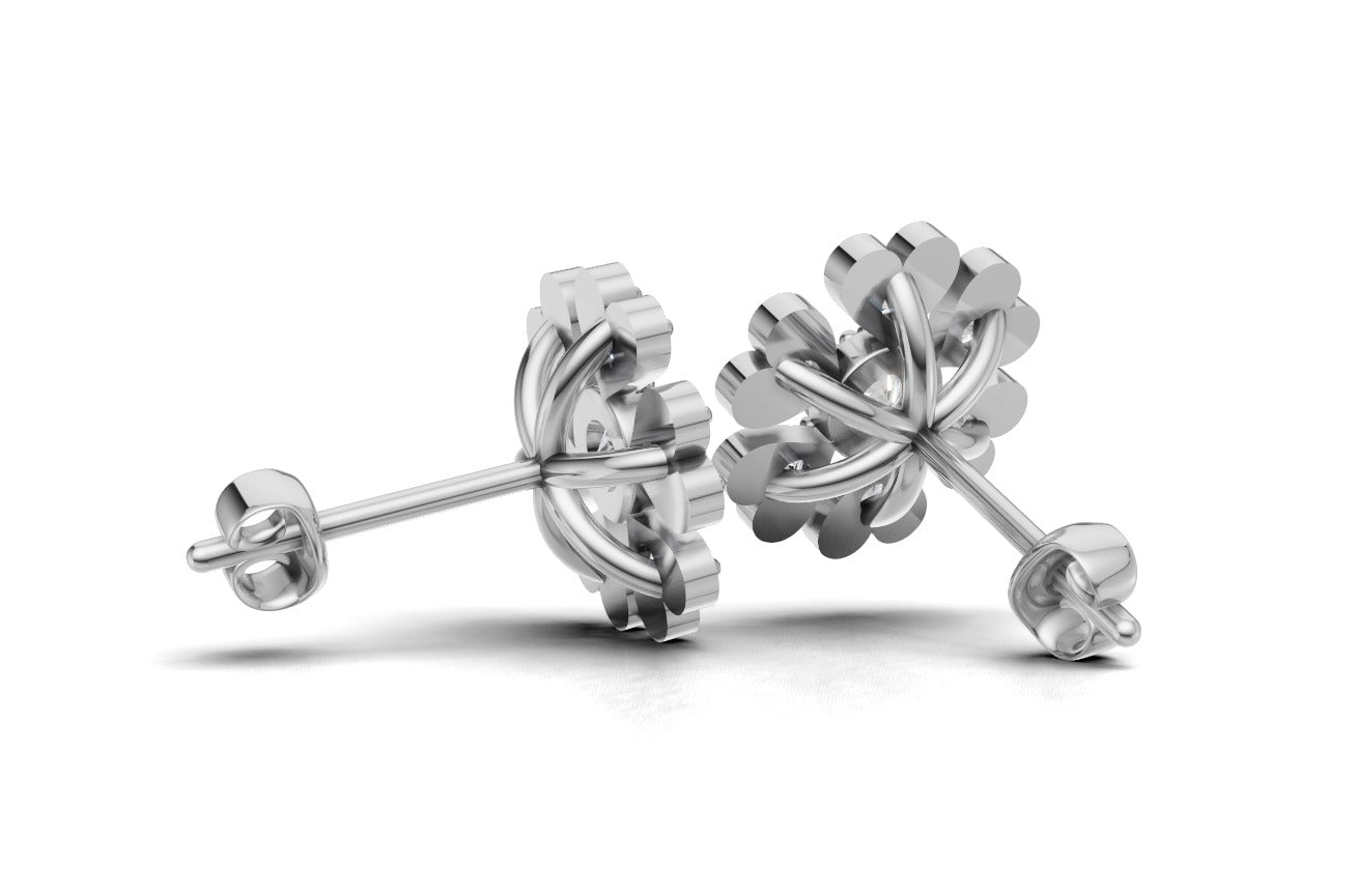 14K Gold Earrings with 14 Diamonds, "STT: 3-Prong and Bezel", Push Back, Filigree