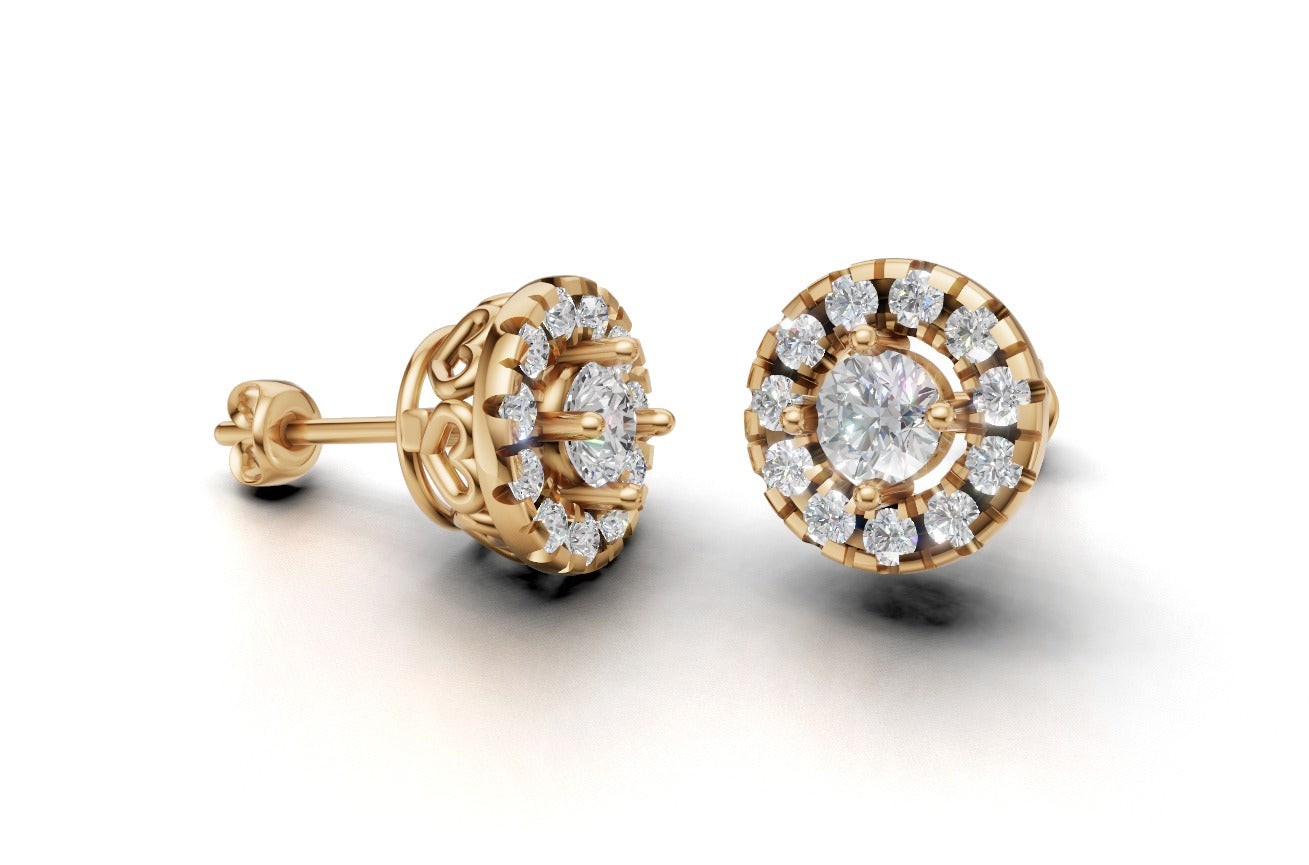 14k Gold Earrings Circle with 24 Diamonds, "STT: 4-Prong", Push Back, Cut Split