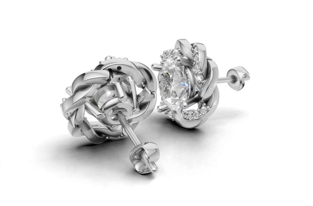 14k Gold Earrings Rope with 34 Diamonds, "STT: 4-Prong", Push Back