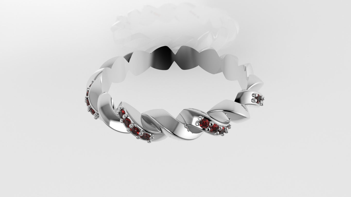 14K gold Ring with 16 RUBY 1mm each, "half rope" "stt prong"