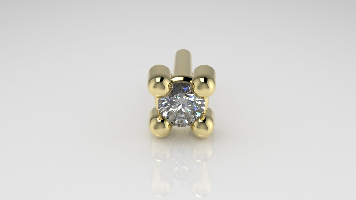 14K Ear Piercing with 1 Diamond 1.5mm, 4 Prongs