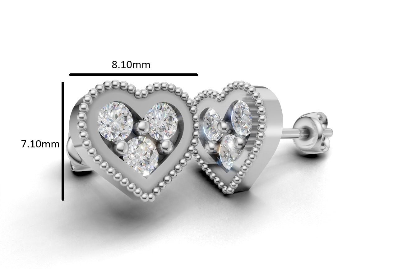 14k Gold Earrings Heart with 6 Diamonds, "STT: 3-Prong and Bezel", Push Back, Filigree
