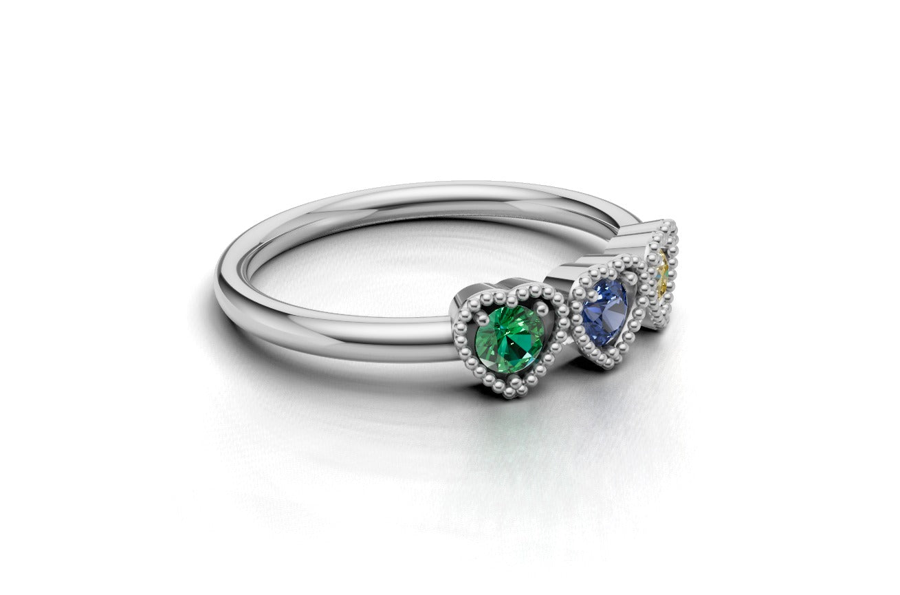 14K Gold Ring Heart with 3 Stones, STT: 3-Prong, Filigree