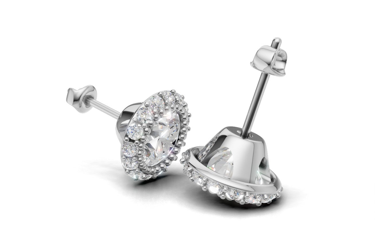 14k Gold Earrings with 32 Diamonds, "STT: Bezel and Prong", Filigree, Push Back
