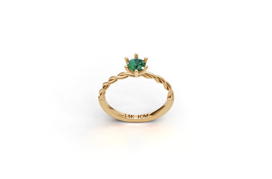 14K Gold Ring Solitaire with 1 Emerald, STT: 6-Prong