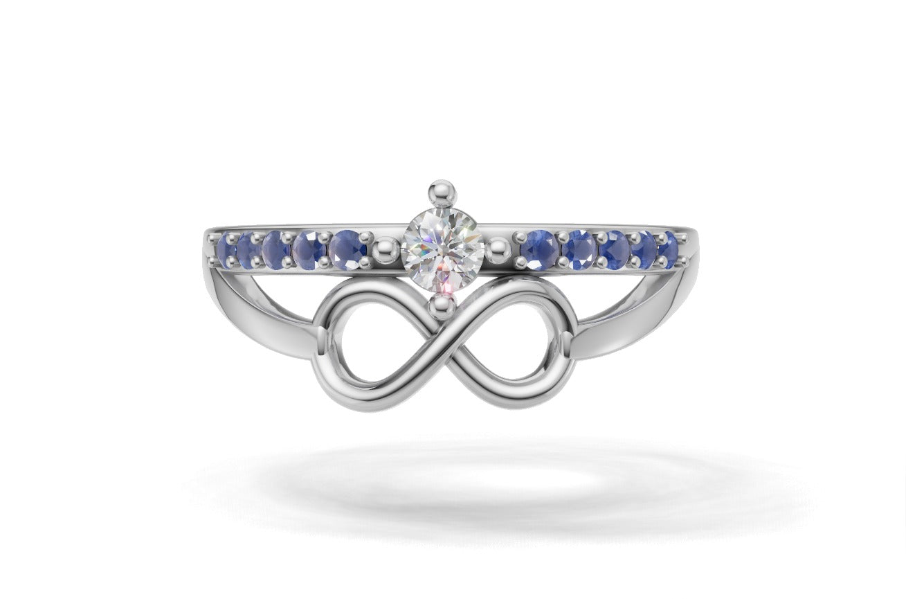 14K Gold Ring Infinity with 11 Stones, STT: Prong
