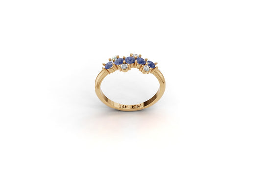 14K Gold Ring with 5 Sapphire and 4 Diamonds, STT: Prong