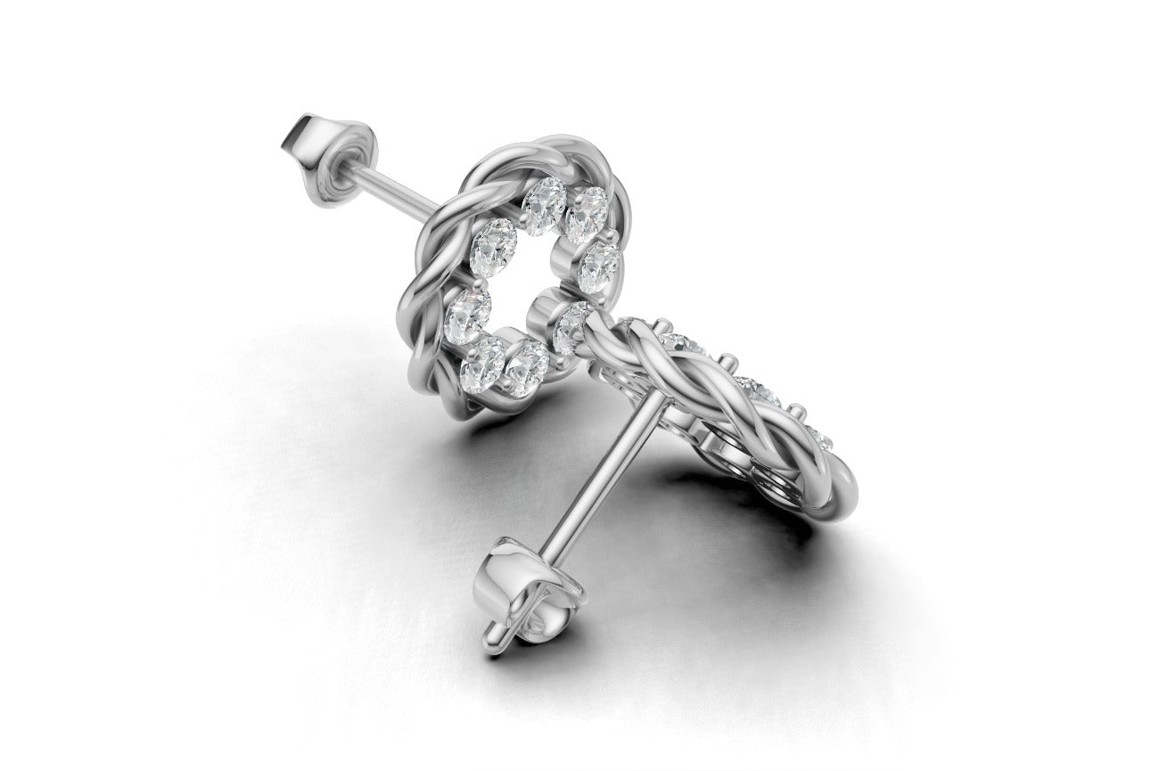 14k Gold Earrings Rope with 16 Diamonds, "STT: Prong", Push Back