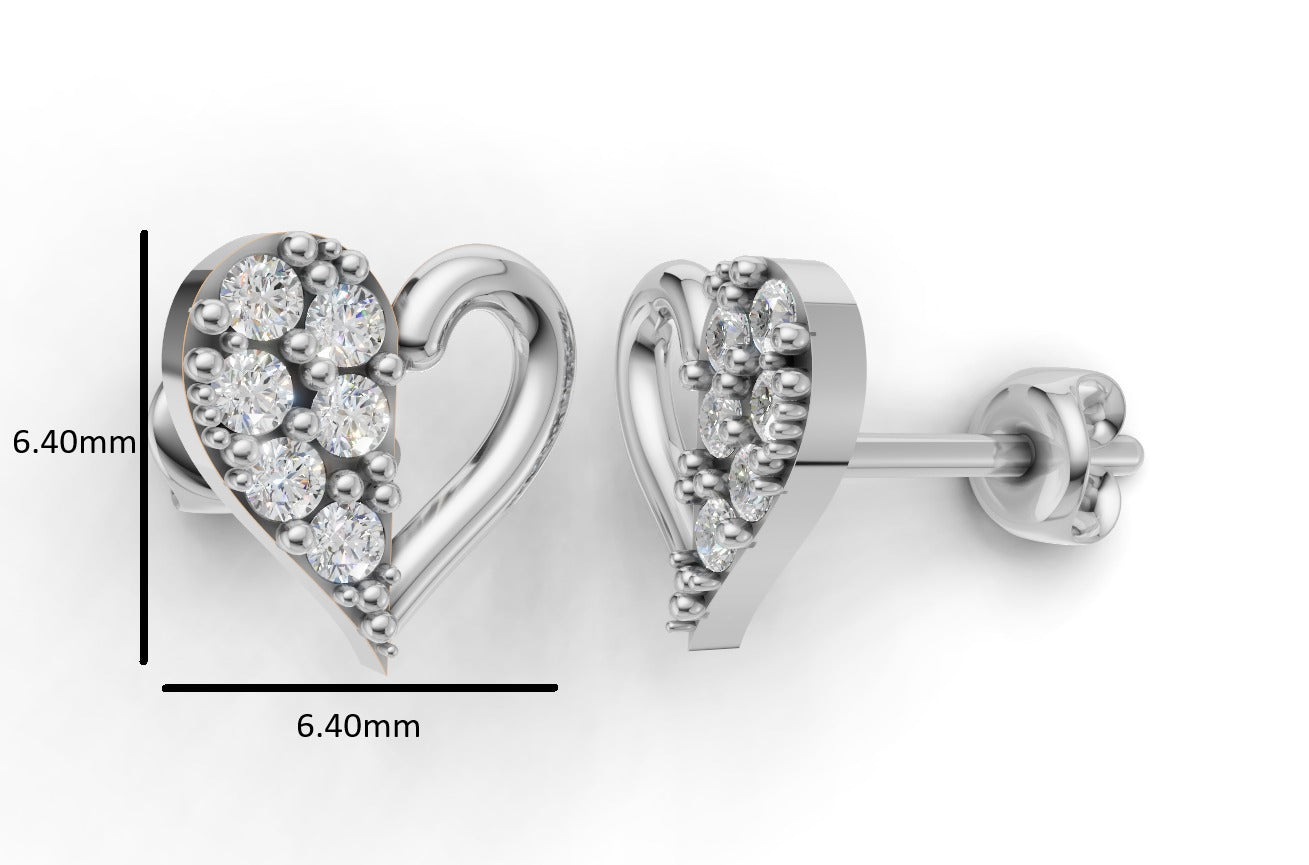 14k Gold Earrings Hearts with 12 Diamonds, "STT: Prong", Push Back