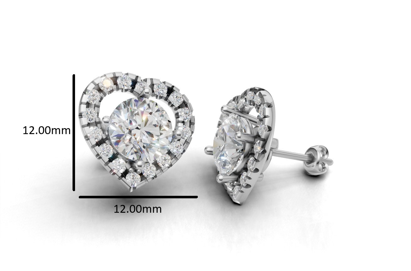 14k Gold Earrings Heart with 34 Diamonds, "STT: 4-Prong", Push Back, Cut Split