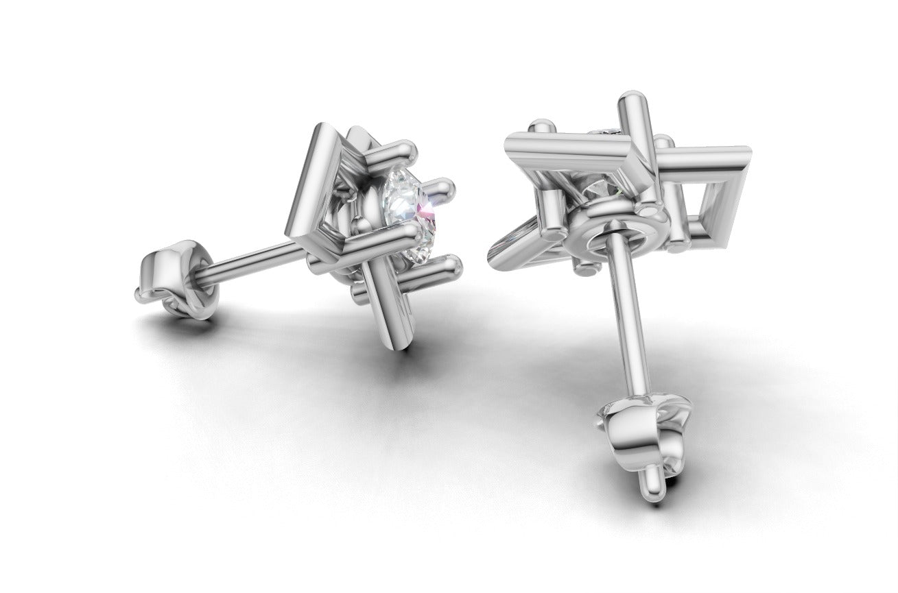 14k Gold Earrings with 2 Diamonds, "STT: 4-Prong", Push Back