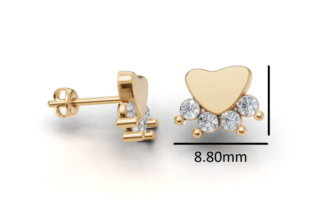 14k Dog Paw Earrings with 8 Diamonds, "STT: Prong", Push Back