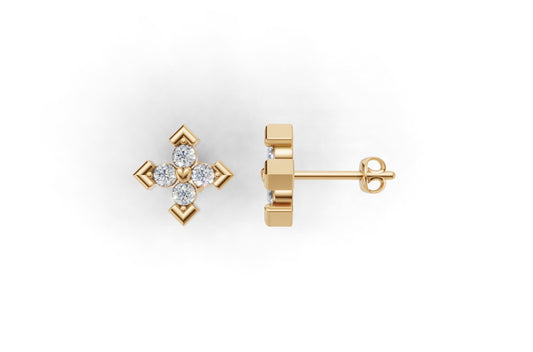 14k Earrings with 8 Diamonds, "STT: 5-Prong", Push Back