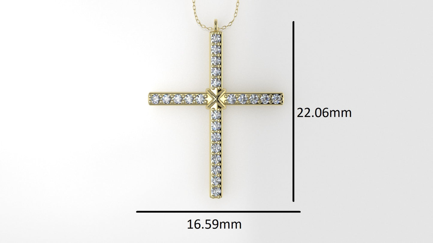 Yellow Gold Pendant with 23 Diamond 1.2mm VS1 each, Cross, Only Pendant