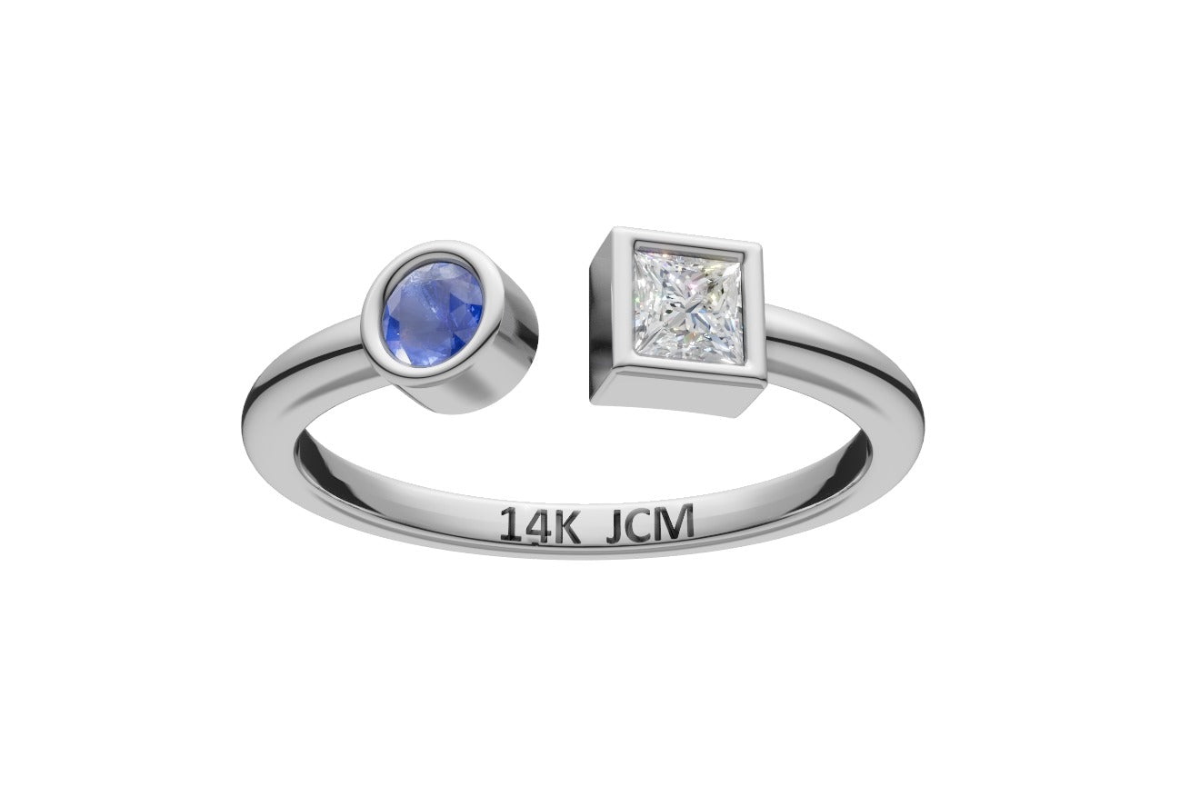 14K Gold Ring with 1 Sapphire and 1 Diamond, STT: Bezel