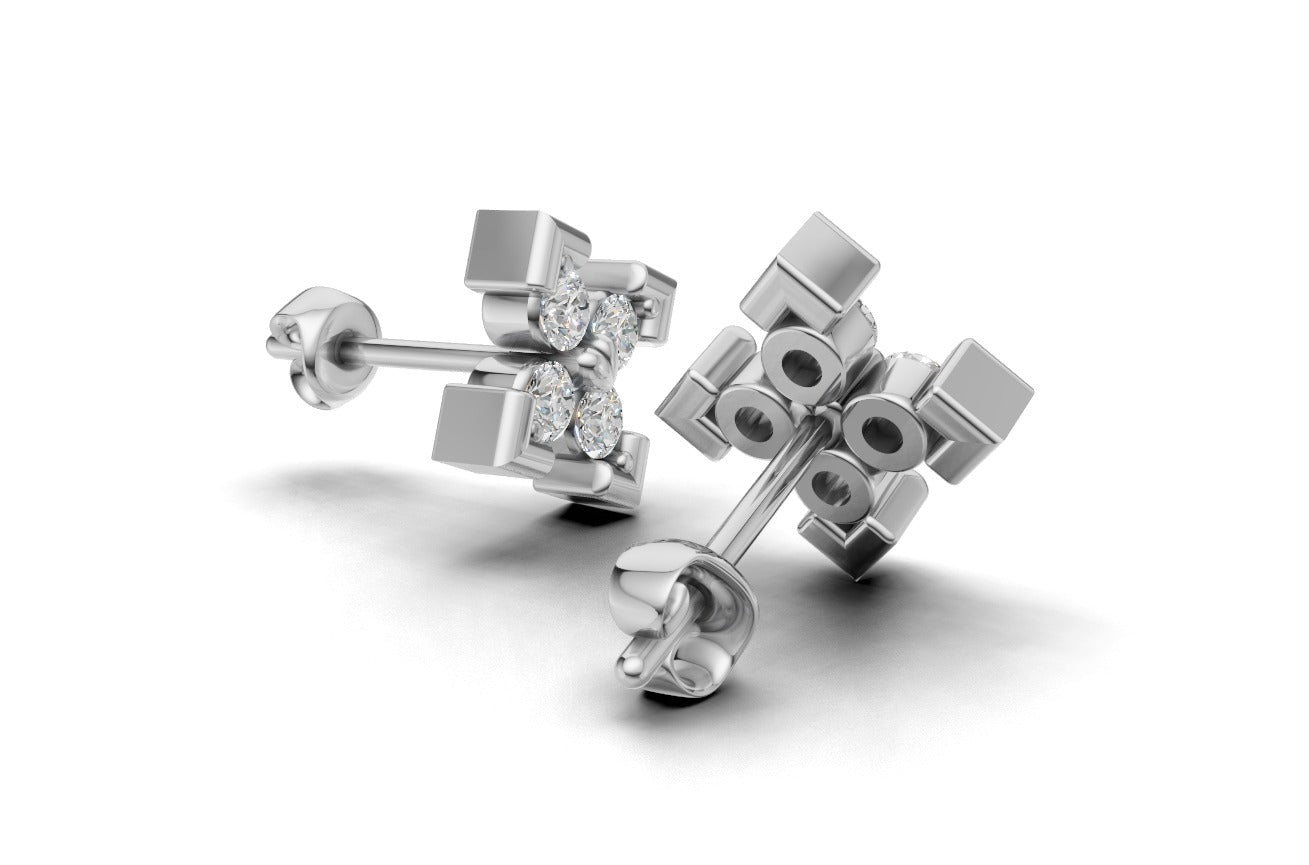 14k Earrings with 8 Diamonds, "STT: 5-Prong", Push Back