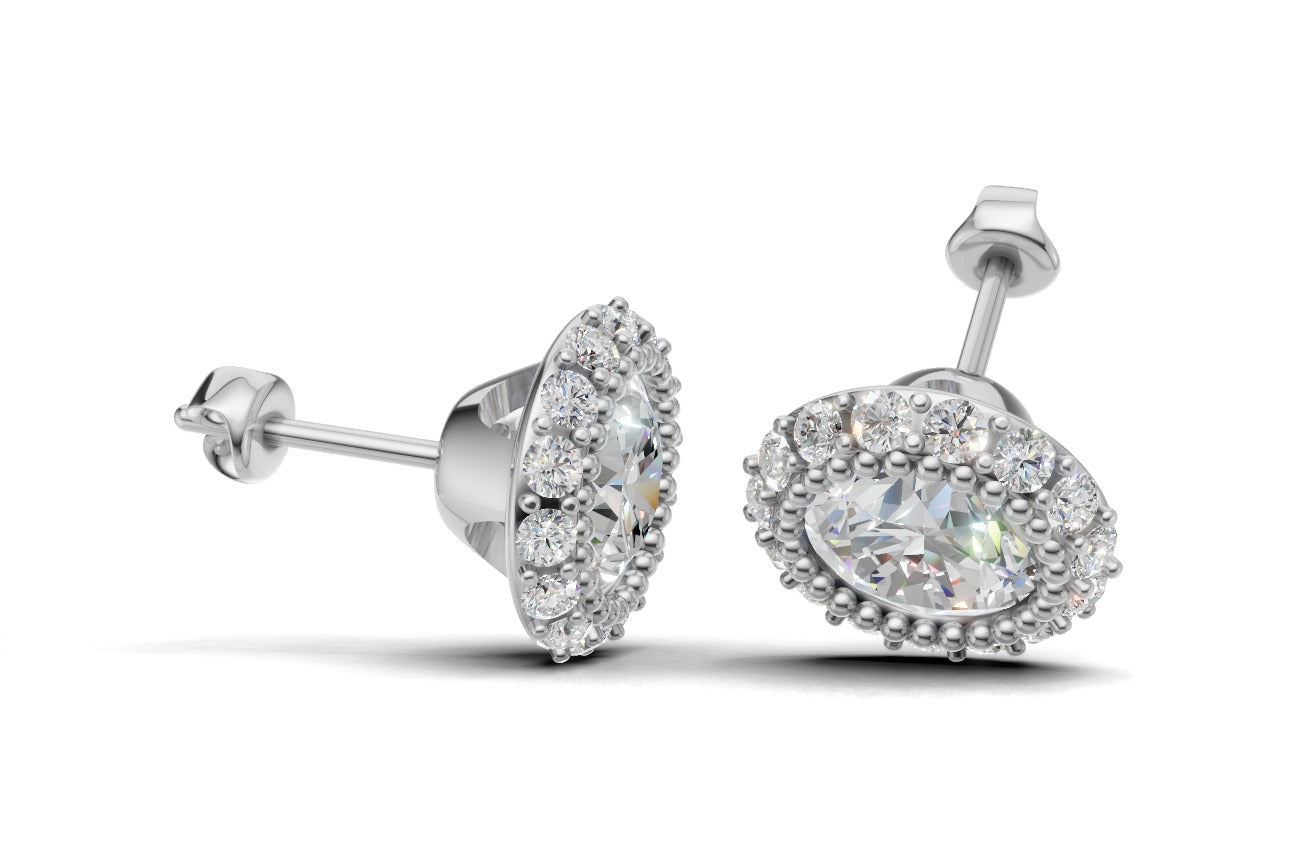 14k Gold Earrings with 32 Diamonds, "STT: Bezel and Prong", Filigree, Push Back